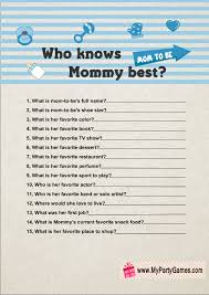 Who Knows Mommy Best Free Printable Baby Shower Game In Blue Color Fun Baby Shower Games Free Printable Baby Shower Games Boy Baby Shower Games