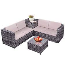 Handmade, this pieces is made out of rattan and has cushions included for added comfort. Tangkula 4pcs Patio Sofa Set Wicker Rattan Outdoor Garden Lawn Cushioned Seat With Storage Conversa Outdoor Tables And Chairs Patio Sofa Set Furniture Sofa Set
