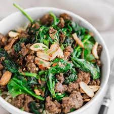 Thai Inspired Beef And Spinach Bowl Recipe Beef Bowls Spinach Recipes Healthy Ground Beef And Spinach
