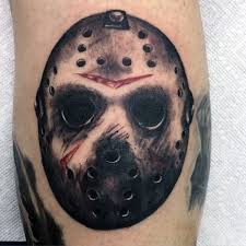 Nice colored jason head tattoo on leg by tyler malek. 60 Jason Mask Tattoo Designs For Men Friday The 13th Ideas