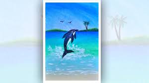Dolphin Jumping Out Of Water Drawing Easy Scenery Drawing For Beginners Drawing Scenery Easy Scenery Drawing Water Drawing