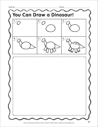 Draw A Dinosaur In 6 Steps Follow The Directions Printables Dinosaur Lesson Dinosaur Activities Dinosaurs Preschool