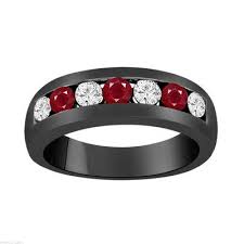Alternating Diamonds Rubies Wedding Band Mens Ruby Wedding Ring Vintage Unisex Anniversary Ring 0 81 Carat 14k Black Gold 6 Mm Ruby Wedding Rings Ruby Wedding Band Anniversary Rings