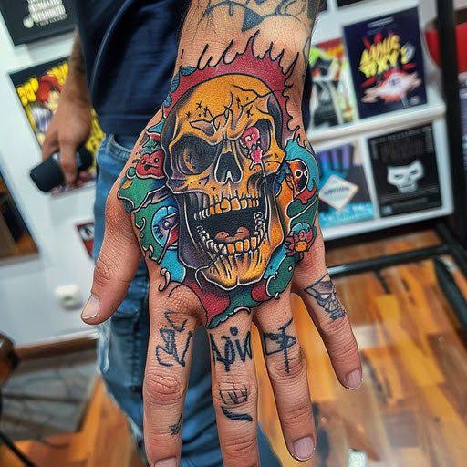 Vibrant Skull Hand Tattoo Tattoo Design Pack