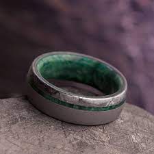 Sandblasted Men S Wedding Band With Green Box Elder Wood And Meteorite 3858 In 2021 Mens Wedding Rings Mens Wedding Bands Rings For Men