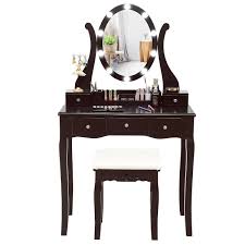 Costway Vanity Table Set W 10 Light Bulbs Touch Switch Makeup Dressing Table Brown