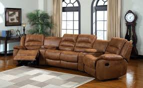 5 Pc Manchester Contemporary Style Caramel Leather Like Fabric Home Theater Seating S Sectional Sofa With Recliner Leather Sectional Sofas Furniture Of America