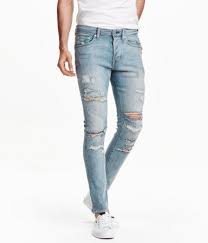 Black biker ripped spray on skinny fit jeans. H M Skinny Low Trashed Jeans 39 99 Ripped Jeans Men Mens Outfits Trashed Jeans