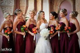 Love These Bridesmaid Dresses Don T Have To Be Strapless Though Perfect Color And Fabric Lo Wine Color Bridesmaid Dress Orange Bridesmaid Dresses Bridesmaid
