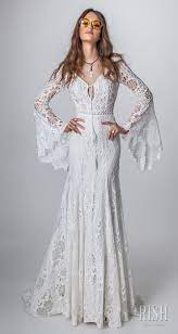 Rish Bridal Sun Dance 2018 Long Bell Sleeves V Neck Full Embellishment Bohemian Wedding Dress In 2020 Boho Chic Wedding Dress Chic Wedding Gown Chic Wedding Dresses