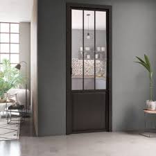 Bloc Porte Atelier Noir Verre Clair Xxl Artens H 220 X L 93 Cm Poussant Gauche Portes Interieures Noires Atelier Noir Vitre Atelier