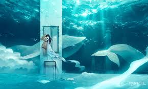 Animal Black Hair Book Building Dress Fish Kklaji008 Long Hair Original Scenic Teddy Bear Underwater Water Watermark Konachan Com Animation Art Art Anime Art