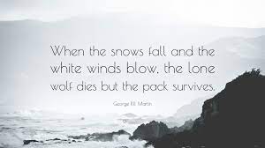 Any boat lone wolf is on will be attacked by pirates, sink, or both. George R R Martin Quote When The Snows Fall And The White Winds Blow The Lone Wolf