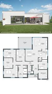 Fertighaus Bungalow Modern Mit Flachdach Bauen Winkelbungalow Haus Grundriss 180 Qm Gross 6 Zimmer In 2020 Grundriss Bungalow Fertighaus Bungalow Haus Grundriss