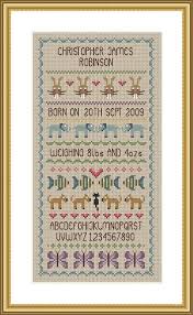 baby boy birth sampler cross stitch chart from little dove