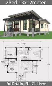 One Story House Plan 13x12m With 2 Bedrooms Home Design With Plansearch Desain Rumah Mungil Desain Rumah Rumah Impian