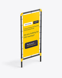 Plastic Stand W Matte Banner Mockup Half Side View In Outdoor Advertising Mockups On Yellow Images Object Mockups