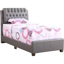Gray upholstered platform twin bed. Glory Furniture Marilla Faux Leather Upholstered Twin Bed In Light Gray G1505c Tb Up