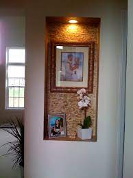 Wall Niche Used Stone Tile From The Tile Shop And Framed The Back Wall Of The Niche And Then Accented With B Wall Niche Wall Niche Ideas Wall Niche Decorating
