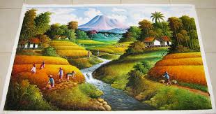 Lukisan pemandangan senja di sebuah kampung nelayan. 12 Lukisan Pemandangan Sawah Padi Di Kampung Rudi Gambar Info Wisata Hits