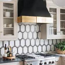 Black And White Geometric Kitchen Backsplash Tiles Black And White Backsplash White Tile Backsplash White Kitchen Tiles