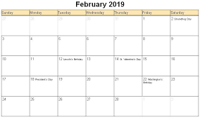Online calendar is a place where you can create a calendar online for any country and for. February 2019 Calendar With Holidays Printable Year Calendar