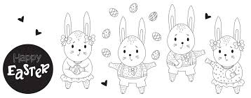 Dessin facile pour fille excellent animaux dessins coloriage. Ensemble De Lapin De Paques Jolis Lapins Filles Et Garcons Avec Des Oeufs De Paques Dans Leurs Pattes Vecteur Ligne Noire Contour Animal Mignon Pour La Conception La Decoration L Impression Les Cartes