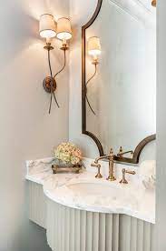 French Powder Room With Brass Accents Transitional Bathroom Stylish Room Trending Decor French Powder Room