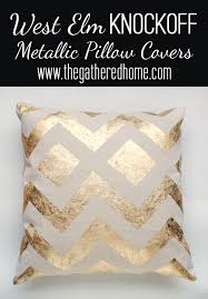 Gather your favorite fabrics and spray some beautiful color into your life! West Elm Inspired Gold Leaf Pillows The Gathered Home Metallic Pillow Covers Metallic Pillow Diy Living Room Decor