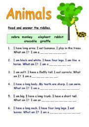 English Worksheet Animal Riddles Animal Riddles Riddles English Worksheets For Kids