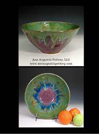 Handmade Stoneware Ceramic Serving Salad Fruit Bowl Glazed In Food Safe Purple Green And Blue Glazes Created By An Stoneware Ceramics Ceramic Bowls Pottery