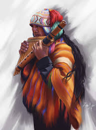 Peruvian Flute Player Digital Painting Inca Art Digital Painting Digital Portrait