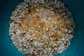 Mix together oats, coconut, nuts, syrup, oil, sugar, sesame seeds, salt, and nutmeg. Emma S Gracious Granola Recipe Bikepacking Com
