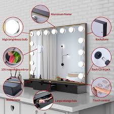 Lighted vanity mirror with storage. Buy Beautme Vanity Mirror With Lights Makeup Mirror With Storage Box Hollywood Lighted Mirror With 15pcs Lights Detachable 10x Cosmetic Round Mirror Tabletop Mirror With Storage And Lights Black Gold Online In Indonesia B08q3g85yh