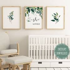 Greenery Nursery Wall Art For Baby Girl Room Girl Wall Decor Etsy Girls Wall Decor Nursery Art Girl Girl Room Art