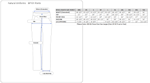 Natural Uniforms Bp101 Pants Size Chart Natural Uniforms