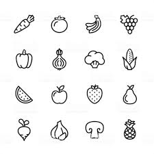 16 Line Black On White Icons Set Pixel Perfect Principle All The Fruit Icons Icon Set Icon