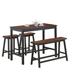 Diy populas farmhouse solid wood dining table and bench set for home furniture. Costway 4 Pcs Solid Wood Counter Height Table Set W Height Bench Two Saddle Stools Walmart Com Walmart Com
