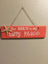 Coral Beach Decor Wooden Beach Signs Coral Colored Beach Decor Beach Is My Happy Place Beach Beach Wall Decor Beach Signs Beach Wood Signs