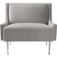 Regent Sharkskin Grey Velvet Wingback Chair With Chrome Legs Reviews Cb2 Velvet Wingback Chair Modern Accent Chair Accent Chairs Armchairs