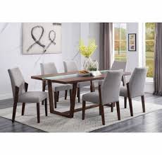 Transitional antique white dining room 5 piece round table & gray chairs set cde. Benoit 2 Gray Fabric Brown Wood Side Chairs By Acme