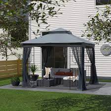 Each of the walls was made to hold a small space to hold on to drinks, food and a few ornamental plants. Amazon Com Garden Gazebo Polyester Fabric 10 X 10 Patio Backyard Double Roof Vented Gazebo Canopy With Mosquito Netting Dark Gray Garden Outdoor