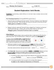 Ionic bonds gizmo worksheet answer key name: Student Exploration Ionic Bonds Seraya Steward Name Date Student Exploration Ionic Bonds Vocabulary Chemical Family Electron Affinity Ion Ionic Course Hero