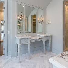 Light Gray French Makeup Vanity With Marble Top Catherine