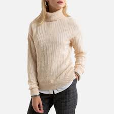 Sleeve length from shoulder 71cm, 27.95inches. Chunky Knit Turtleneck Jumper Ecru Anne Weyburn La Redoute