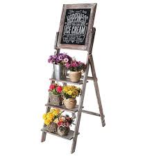 Amazon Com Mygift Decorative Torched Wood Easel Style Chalkboard Stand With 3 Tier Display Shelves Gateway Tiered Display Shelves Wood Easel Chalkboard Stand