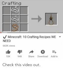 Wooden planks, log, craft wooden . Patting Minecraft 10 Crafting Recipes We Need 663k Views 10k 948 Share Download Add To Check This Video Out Minecraft Meme On Me Me