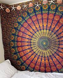 Add a distinctive touch to your bedroom space by hanging indian mandala hippie tapestry. Amazon Com Marubhumi Indian Mandala Tapestry Hippie Hippy Wall Hanging Bohemian Queen Wall Hanging Tapestries Beach Tapestry Yellow Rainbow Queen Size 85 X 90 Inch Everything Else