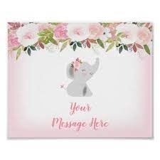Pink Floral Elephant Baby Shower Welcome Poster Baby Gifts Child New Born Gift Idea Diy Cyo Special Unique D Elephant Baby Shower Baby Elephant Poster Prints