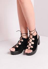 Cleated Platform Lace Up Cut Out Block Heel Sandals Black Fruugo Ie